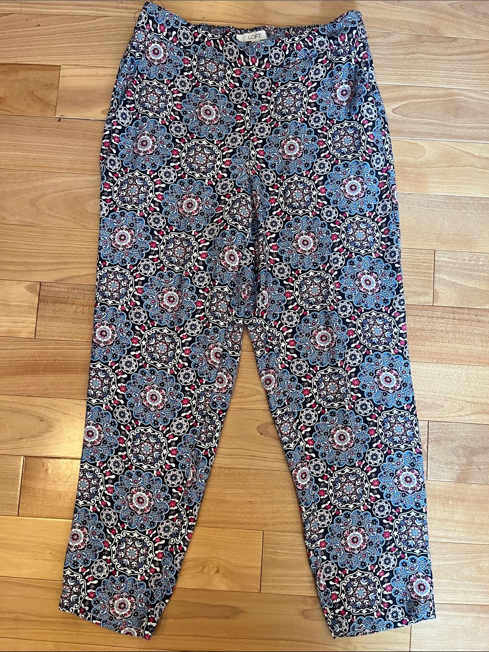 LOFT Women’s Blue, Navy & Pink Floral Medallion Pants